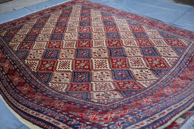 Large Tribal Area Rug, 8x11 Ft Afghan Hand Knotted Wool Turkmen Bukhara Rug, Oriental Geometric Bedroom Living Room Rug - image 1