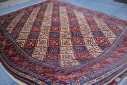 Large Tribal Area Rug, 8x11 Ft Afghan Hand Knotted Wool Turkmen Bukhara Rug, Oriental Geometric Bedroom Living Room Rug - thumbnail 1