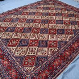 Large Tribal Area Rug, 8x11 Ft Afghan Hand Knotted Wool Turkmen Bukhara Rug, Oriental Geometric Bedroom Living Room Rug - thumbnail 3