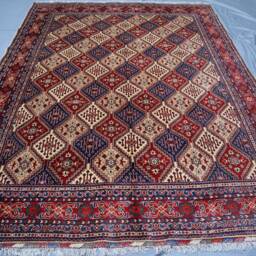 Large Tribal Area Rug, 8x11 Ft Afghan Hand Knotted Wool Turkmen Bukhara Rug, Oriental Geometric Bedroom Living Room Rug - thumbnail 2