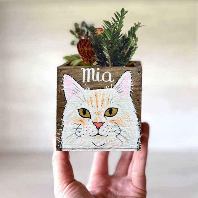 Mini Hand Painted Cat, Dog Portrait Planter, Cat Mom, Dad, Personalized Pet Loss Memorial, Mother's Day - image 1