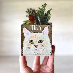 Mini Hand Painted Cat, Dog Portrait Planter, Cat Mom, Dad, Personalized Pet Loss Memorial, Mother's Day - thumbnail 1