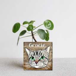 Mini Hand Painted Cat, Dog Portrait Planter, Cat Mom, Dad, Personalized Pet Loss Memorial, Mother's Day - thumbnail 3