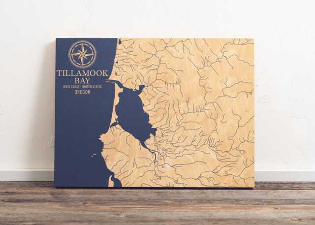 Tillamook Bay, Oregon Map - Engraved Wood Coastal Chart Wall Art Sign, Beach Home Decor Nautical Print, Unique Personalized Family Gift - image 1