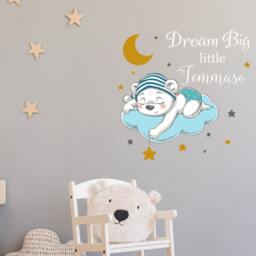 Baby Custom Name Wall Decals - Dream Big Little One Decal Nursery Quote Sticker Kids Room Decor Bear R106 - thumbnail 3