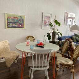 Round Dining Table Formica On Hairpin Legs - Retro Kitchen Customisable - thumbnail 4