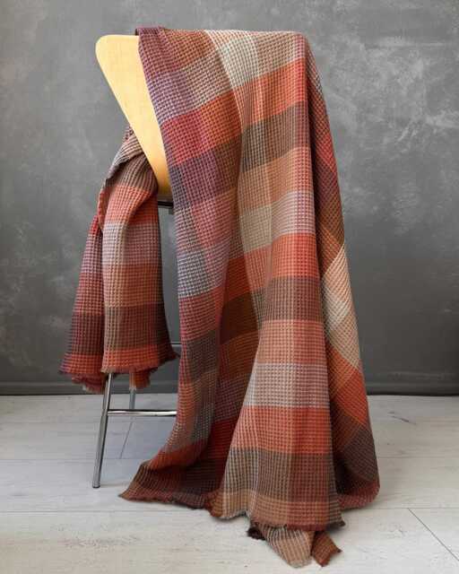 Waffle Linen Blend Checkered Blanket Burnt Orange Sofa Throw - image 1