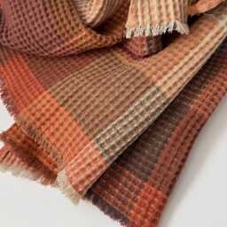 Waffle Linen Blend Checkered Blanket Burnt Orange Sofa Throw - thumbnail 4