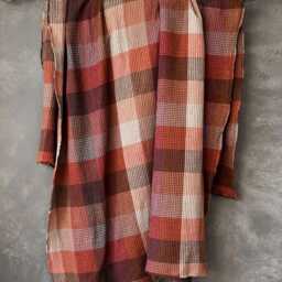 Waffle Linen Blend Checkered Blanket Burnt Orange Sofa Throw - thumbnail 2
