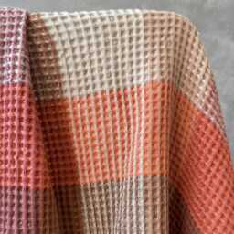 Waffle Linen Blend Checkered Blanket Burnt Orange Sofa Throw - thumbnail 3