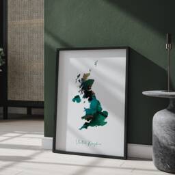United Kingdom Map Emerald Green & Gold Wall Art Print UK - thumbnail 3