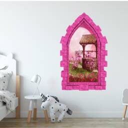 Magic Wishing Well Castle Window 3D Wall Mural Peel & Stick Sticker For Girls Bedroom Playroom Decor - thumbnail 2