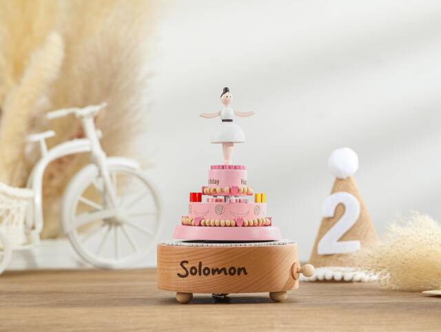 Ballet Girl Cake Music Box, Custom Wooden Birthday Gift - image 1