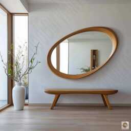 Asymmetrical Wooden Wall Mirror With Organic Frame, Handmade For Living Room Decoration - thumbnail 2