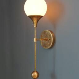 Mid Century Brass Globe Wall Sconce Light, Bathroom Vanity Lighting - thumbnail 3