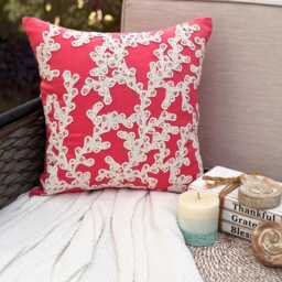 Coral Pink Cotton Linen Beaded & Lace Work, Beach Style Throw Pillow Cover/Euro Sham - Of The - thumbnail 1
