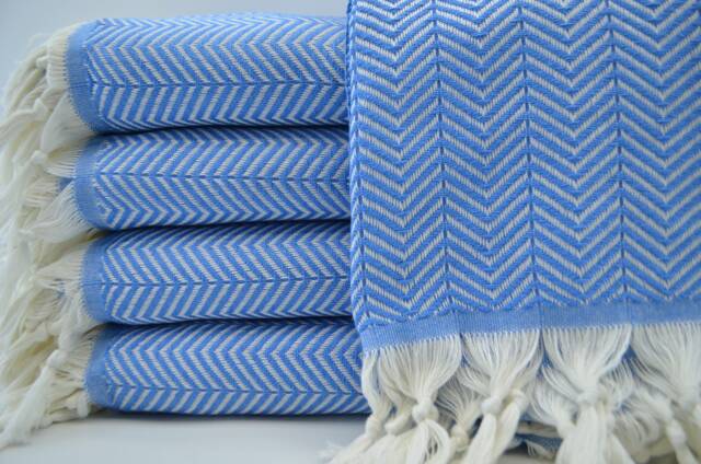 "Blue Blanket, Bed Cover, Turkish Towel, Throw Blanket, Large Blanket, Sofa Cover, 200cmx225cm, Turkish Pestemal, Throw, Cover, 79""x89" - image 1