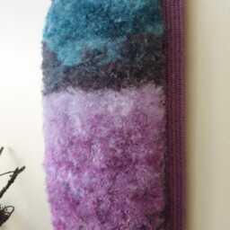 Small Hand Woven Wall Hanging. Tall, Fluffy, Vertical Abstract Landscape Art. Nature Inspired, Narrow Decoration For Small Rooms - thumbnail 3