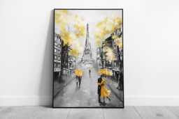 Romantic Paris Eiffel Tower Yellow Umbrella Framed Print - Bedroom Decor, Baby Shower Gift, Wall Art - thumbnail 1