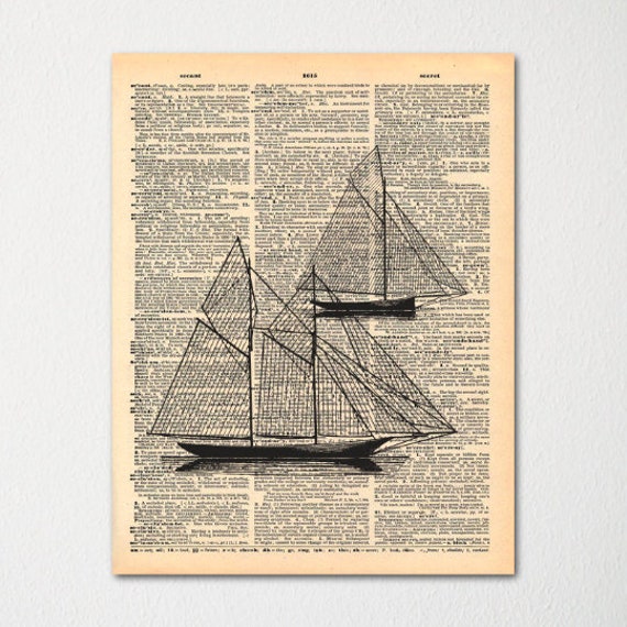 Sailboat Dictionary Art Print/Vintage Paper