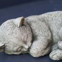 Sleepy Kitten Stone Statue - Outdoor Garden Cat Ornament Memorial Sculpture Cats - thumbnail 2