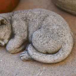 Sleepy Kitten Stone Statue - Outdoor Garden Cat Ornament Memorial Sculpture Cats - thumbnail 3