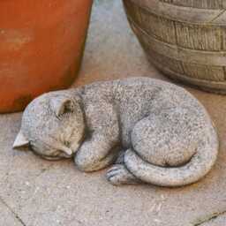 Sleepy Kitten Stone Statue - Outdoor Garden Cat Ornament Memorial Sculpture Cats - thumbnail 1