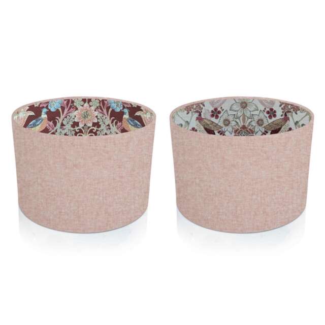 Shetland Oslo Pink Brushed Linen With Holcombe Rosso/Terracotta Interior Style Cylinder Drum Lampshades Pendant Shade Table - image 1