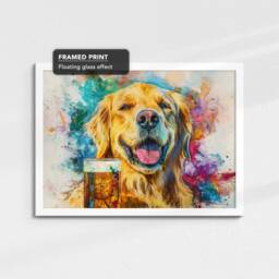 Golden Retriever Beer Glass Painting Framed Poster Print & Canvas Wall Decor Art Bar Kitchen Room Dog Gift Idea Pet - thumbnail 3