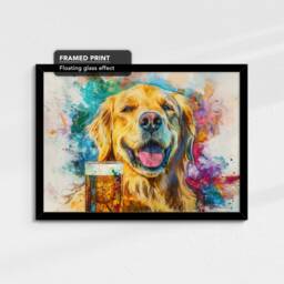 Golden Retriever Beer Glass Painting Framed Poster Print & Canvas Wall Decor Art Bar Kitchen Room Dog Gift Idea Pet - thumbnail 2