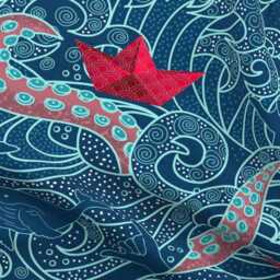 Origami Boats Sheets - Octopus Ocean Playground By Hnldesigns Kanagawa Wave Cotton Sateen Sheet Set Bedding Spoonflower - thumbnail 4