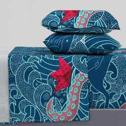 Origami Boats Sheets - Octopus Ocean Playground By Hnldesigns Kanagawa Wave Cotton Sateen Sheet Set Bedding Spoonflower - thumbnail 1