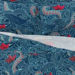 Origami Boats Sheets - Octopus Ocean Playground By Hnldesigns Kanagawa Wave Cotton Sateen Sheet Set Bedding Spoonflower - thumbnail 3