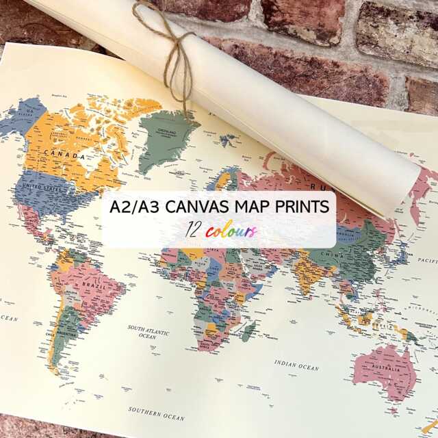 Customisable A2/A3 Canvas World Map Print, Vintage Or Modern Wall Art - image 1