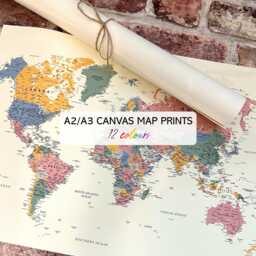 Customisable A2/A3 Canvas World Map Print, Vintage Or Modern Wall Art - thumbnail 1