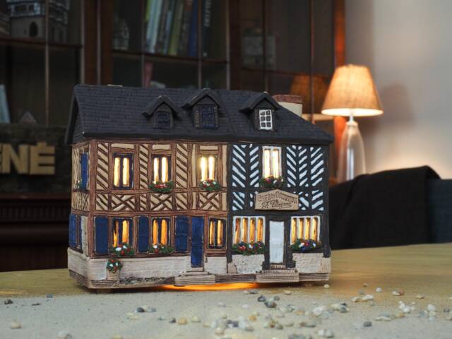 Handcrafted Ceramic House Tealight Holder - Miniature Cafe in France - image 1