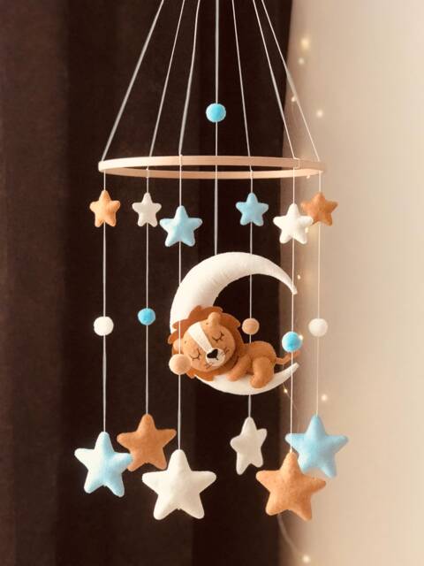 Lion Baby Mobile Sleeping Simba On Moon, Nursery Decor - image 1