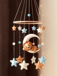 Lion Baby Mobile Sleeping Simba On Moon, Nursery Decor - thumbnail 1