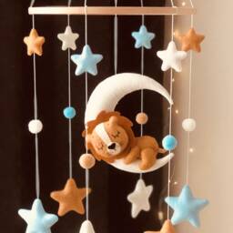Lion Baby Mobile Sleeping Simba On Moon, Nursery Decor - thumbnail 3