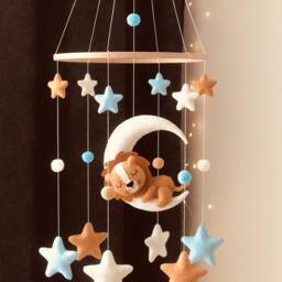 Lion Baby Mobile Sleeping Simba On Moon, Nursery Decor - thumbnail 2