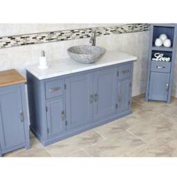 Grey Painted Bathroom Single Vanity Unit 123cm Wide With White Marble Top & Basin Set 402Gwmsbcx1 - thumbnail 3