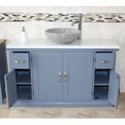 Grey Painted Bathroom Single Vanity Unit 123cm Wide With White Marble Top & Basin Set 402Gwmsbcx1 - thumbnail 1