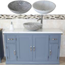 Grey Painted Bathroom Single Vanity Unit 123cm Wide With White Marble Top & Basin Set 402Gwmsbcx1 - thumbnail 2