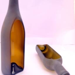 Frosted Glass Succulent Planter - Upcycled Wine Bottle Pot Snack Dish - thumbnail 3