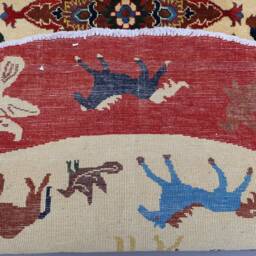 6x6 Ft Pictorial Round Rug Afghan Hand Knotted Veg Dyes Wool Square Rug, Animal Horse Bird Art Home Decor, Office, Living Room - thumbnail 4