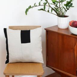 Natural & Black Linen Geometric Patchwork Cushion Cover, Contemporary Modern Retro Eco-Friendly Sustainable - thumbnail 2