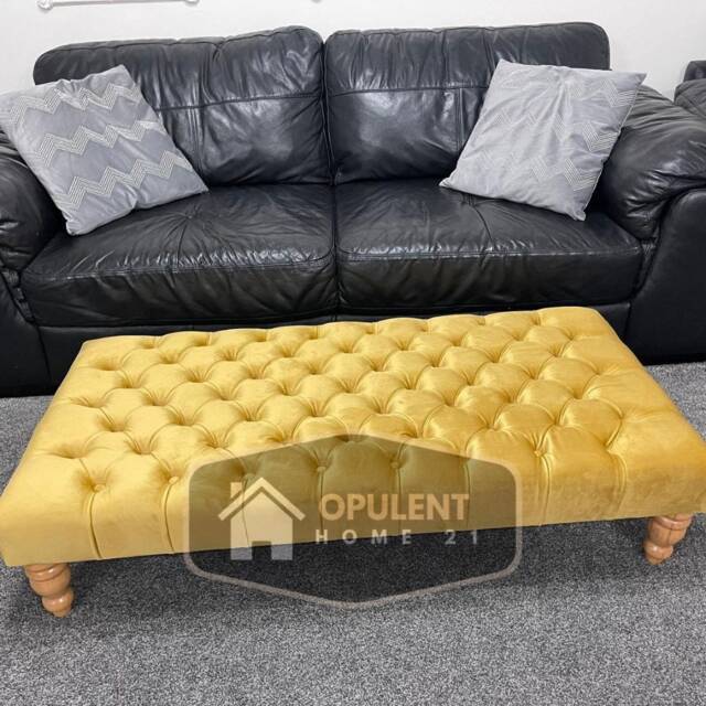 Extra Large Mustard Gold Plush Velvet Chesterfield Footstool Coffee Table - image 1