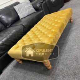 Extra Large Mustard Gold Plush Velvet Chesterfield Footstool Coffee Table - thumbnail 3