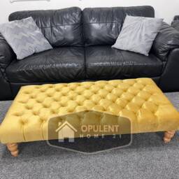 Extra Large Mustard Gold Plush Velvet Chesterfield Footstool Coffee Table