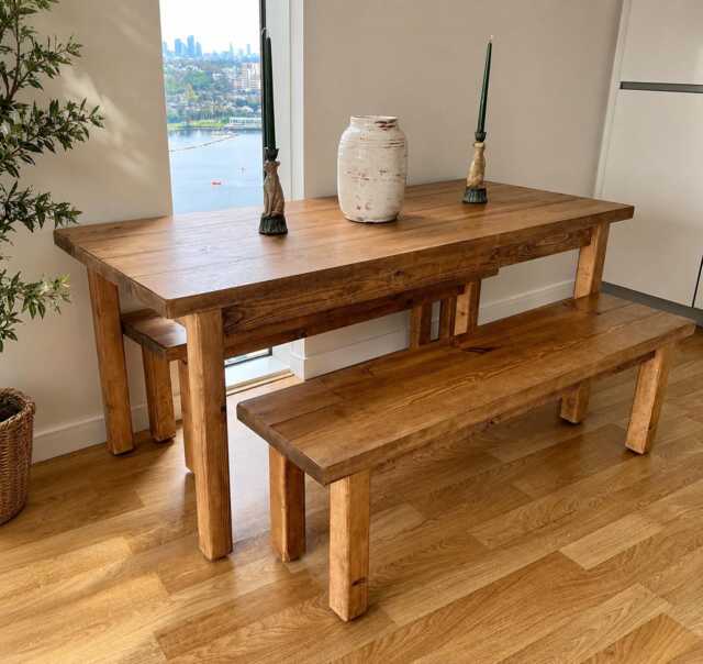 Handmade Chunky Farmhouse Dining Table - Solid Wood, Custom Size, Free UK Delivery - image 1